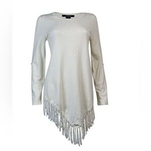 ALFANI  Fringe tunic Long Sleeve Top